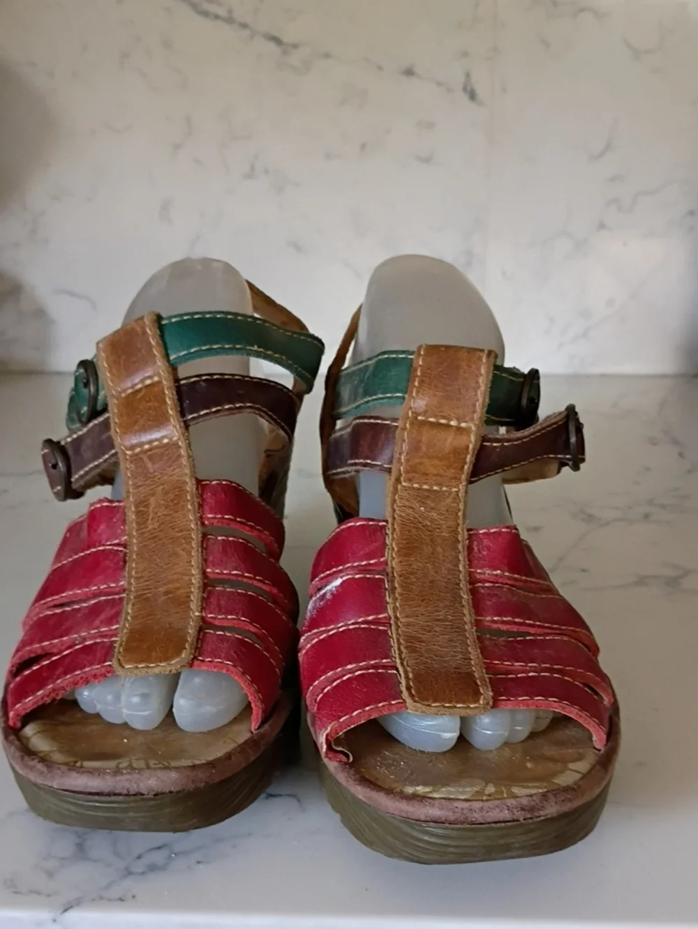 Fly London Multicolor Leather Wedge Sandals - Women